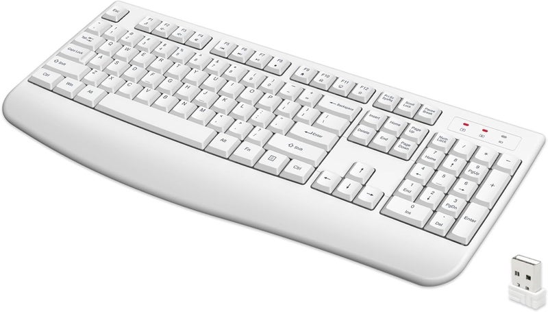 QUASIO Wireless Keyboard, 2.4G Full-Sized Ergonomic Wireless Computer Keyboard with Wrist Rest for Windows, Mac OS Laptop/PC/Desktop/Notebook(Off White) - Image 1